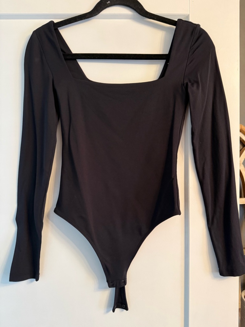 Babaton Black Long Sleeve Square Neck Bodysuit